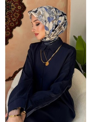 İmaj Butik Lacivert Desenli Soft Eşarp