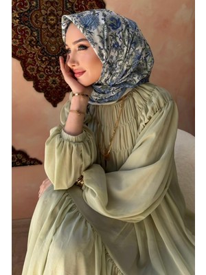 İmaj Butik Yeşil Mavi Desenli Soft Eşarp