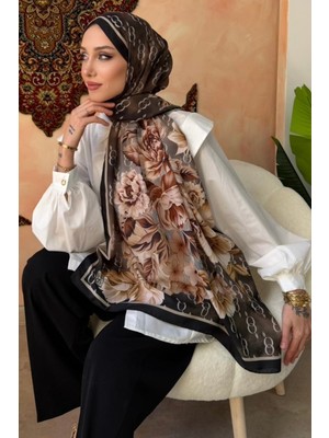 İmaj Butik Siyah Çiçek Desenli Soft Şal