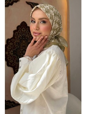 İmaj Butik Yağ Yeşili Desenli Soft Eşarp