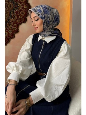 İmaj Butik Lacivert Desenli Ipek Eşarp