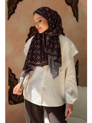 İmaj Butik Kahverengi Monogram Desenli Soft Şal