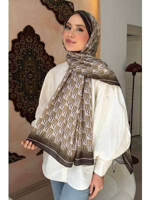 İmaj Butik Yağ Yeşili Monogram Desenli Soft Şal