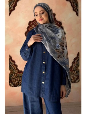 İmaj Butik Füme Çiçek Desenli Soft Şal