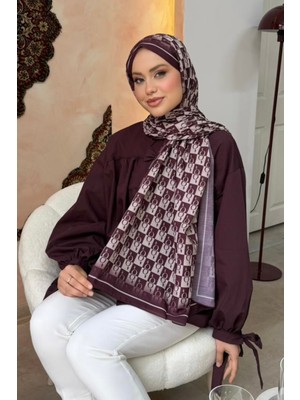 İmaj Butik Mürdüm Monogram Desenli Soft Şal