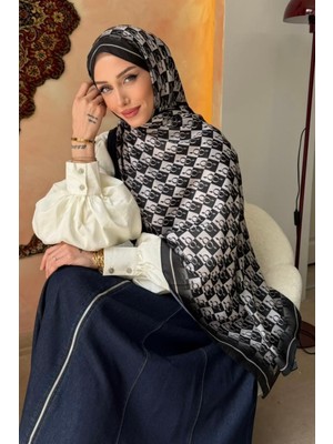 İmaj Butik Siyah Monogram Desenli Soft Şal