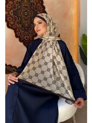 İmaj Butik Haki Kahve Monogram Desenli Soft Şal