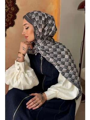 İmaj Butik Füme Monogram Desenli Soft Şal