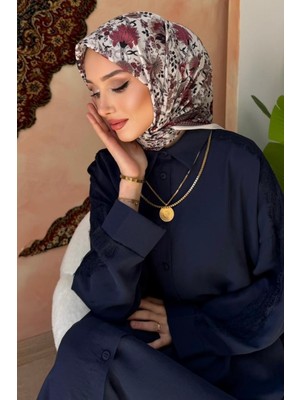 İmaj Butik Bej Bordo Desenli Soft Eşarp