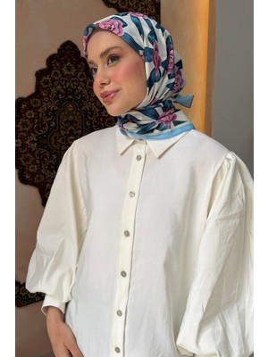 İmaj Butik Mavi Desenli Ipek Eşarp
