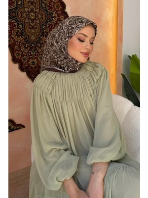 İmaj Butik Haki Desenli Soft Eşarp