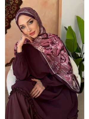İmaj Butik Mürdüm Çiçek Desenli Soft Şal
