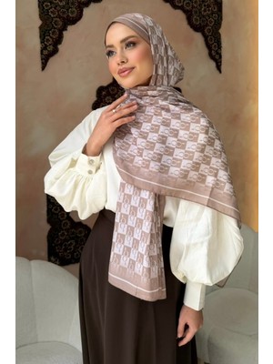 İmaj Butik Bej Monogram Desenli Soft Şal