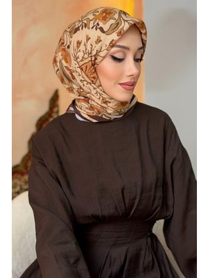 İmaj Butik Kahverengi Desenli Ipek Eşarp