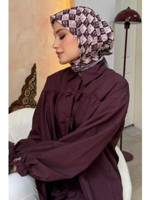 İmaj Butik Mürdüm Desenli Soft Eşarp