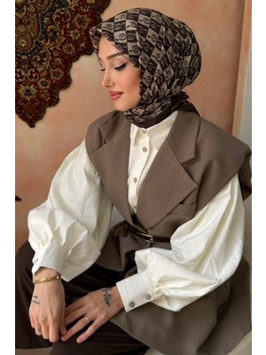 İmaj Butik Kahverengi Desenli Soft Eşarp