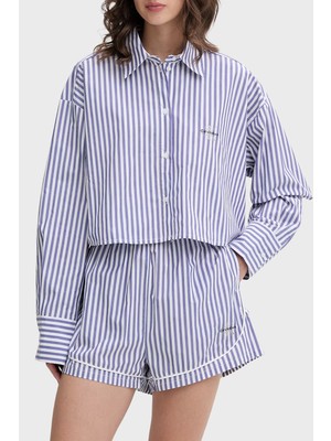 Calvin Klein Çizgili Cropped Fit Pamuklu Poplin Gömlek LV00QS7605519 Bayan Gömlek LV00QS7605 519