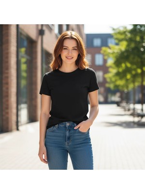 Bonbon Kadın Bisilet Yaka Kısa Kollu Basic Tshirt BB2497
