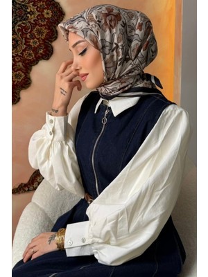 İmaj Butik Siyah/taş Desenli Ipek Eşarp