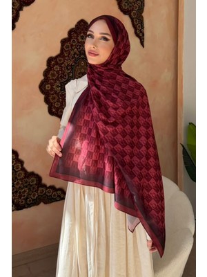 İmaj Butik Kırmızı Monogram Desenli Soft Şal