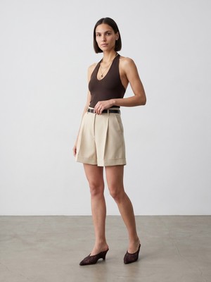 Dilvin 21231 Halter Yaka Bodysuit-Koyu Kahve