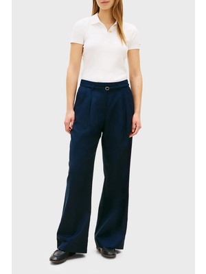 Tommy Hilfiger Keten Karışımlı Wide Leg Fit Yüksek Bel Pantolon Bayan Pantolon WW0WW48884 C1G