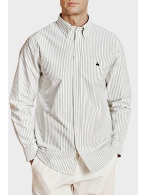 Brooks Brothers Düğmeli Yaka Regular Fit %100 Pamuk Oxford Çizgili Gömlek Erkek Gömlek BBSS26MSH021166