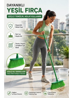 Primeaks 117 cm Yeşil Fırça Saplı Yer Fırçası – Dayanıklı Temizlik Fırçası