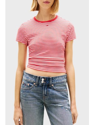 Tommy Jeans Pamuklu Çizgili Slim Fit Bisiklet Yaka T Shirt Bayan T Shirt DW0DW17383 0ey