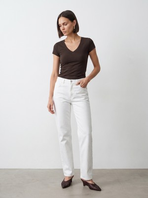 Dilvin 32799 V Yaka Top-Koyu Kahve