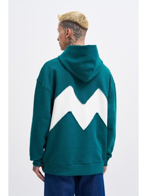 Machinist Clothing Erkek M Shaped Pactwork Kapüşonlu Sweatshirt Yağ Yeşili