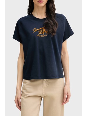 Tommy Hilfiger Pamuklu Logolu Regular Fit Bisiklet Yaka T Shirt Bayan T Shirt WW0WW50787 C1G