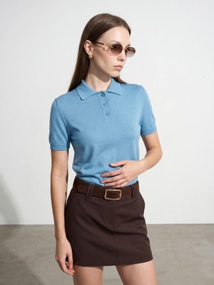Dilvin 10871 Lyocell Karışımlı Polo Yaka Bluz-Turkuaz