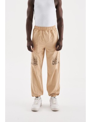 Machinist Clothing Erkek Aesthetic Dreams Baskılı Organik Pamuklu Jogger Eşofman Altı Bej