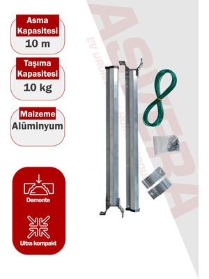 Asvera 51MM Yuvarlak Küpeşte Balkon Çamaşırlık - Dikkat: Sadece Yuvarlak Korkuluklar Içindir