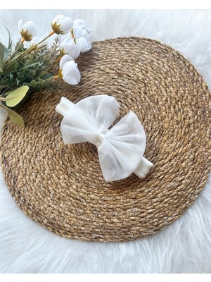 Aysskids Beyaz Tül Fiyonk Kız Çocuk Bebek Bandana