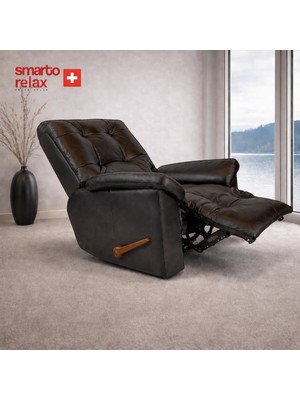 Smarto Relax VIP Manuel TV Koltuğu – Gerçek İtalyan Deri, Ceviz Ahşap Sırt Detaylı Baba Koltuğu