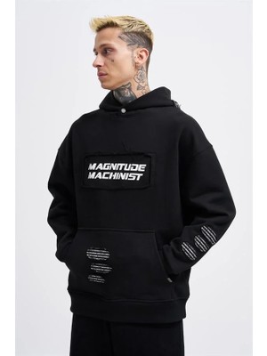 Machinist Clothing Erkek Bottom Patch Kapüşonlu Sweatshirt Siyah