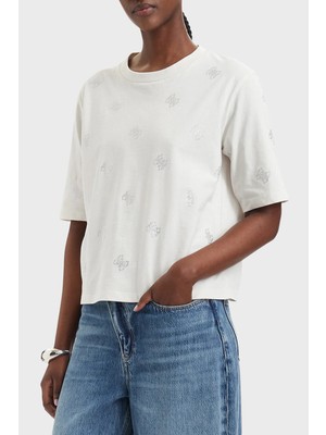 Guess % 100 Pamuk Taşlı Logo Detaylı Bisiklet Yaka T Shirt V6GI18K2985 Bayan T Shirt V6GI18 K2985 G056