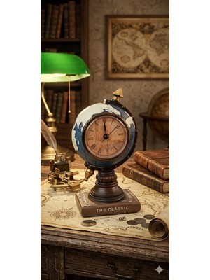 Home Dekor Hediye Nostaljik Ofis ve Ev Dekoru Masa Saati Biblosu The Classic Dünya Küresi Antika Biblo Saat 19 Cm-M