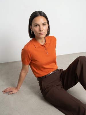 Dilvin 10871 Lyocell Karışımlı Polo Yaka Bluz-Oranj