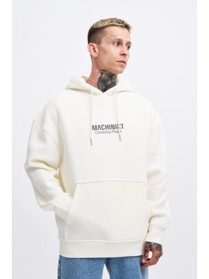 Machinist Clothing Erkek Connecting People Baskılı Kapüşonlu Sweatshirt Ekru