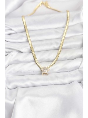 Sayemons Gold Renk Pirinç Yıldız Zirkon Taşlı Kadın Kolye