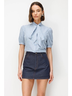 Mixray 4914 Kadın Ince Yazlık Denim Mini Şort Etek Lacivert