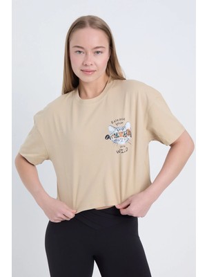 Velvoria Kadın Oversize Realase Your Bej Renk Crop