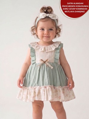 Aysskids Minny Çiçekli Nakışlı Bandanalı Bayramlık Özel Gün Kız Bebek Elbise