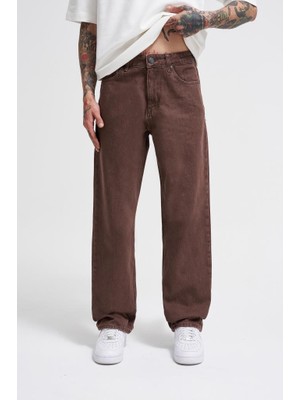 Machinist Clothing Erkek Relaxed Baggy Jean Pantolon Asit Kahverengi