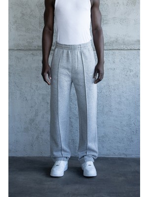 Machinist Clothing Erkek Dikiş Detaylı Bol Eşofman Altı Gri Melanj