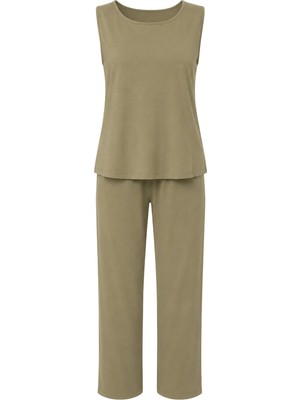 Mixray 2117 Kadın Basic Relax Fit Atlet Pantolon Ikili Takım Olive