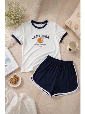 Koza İç Giyim Kadın Capybara Baskılı Pamuklu Şortlu Pijama Takımı